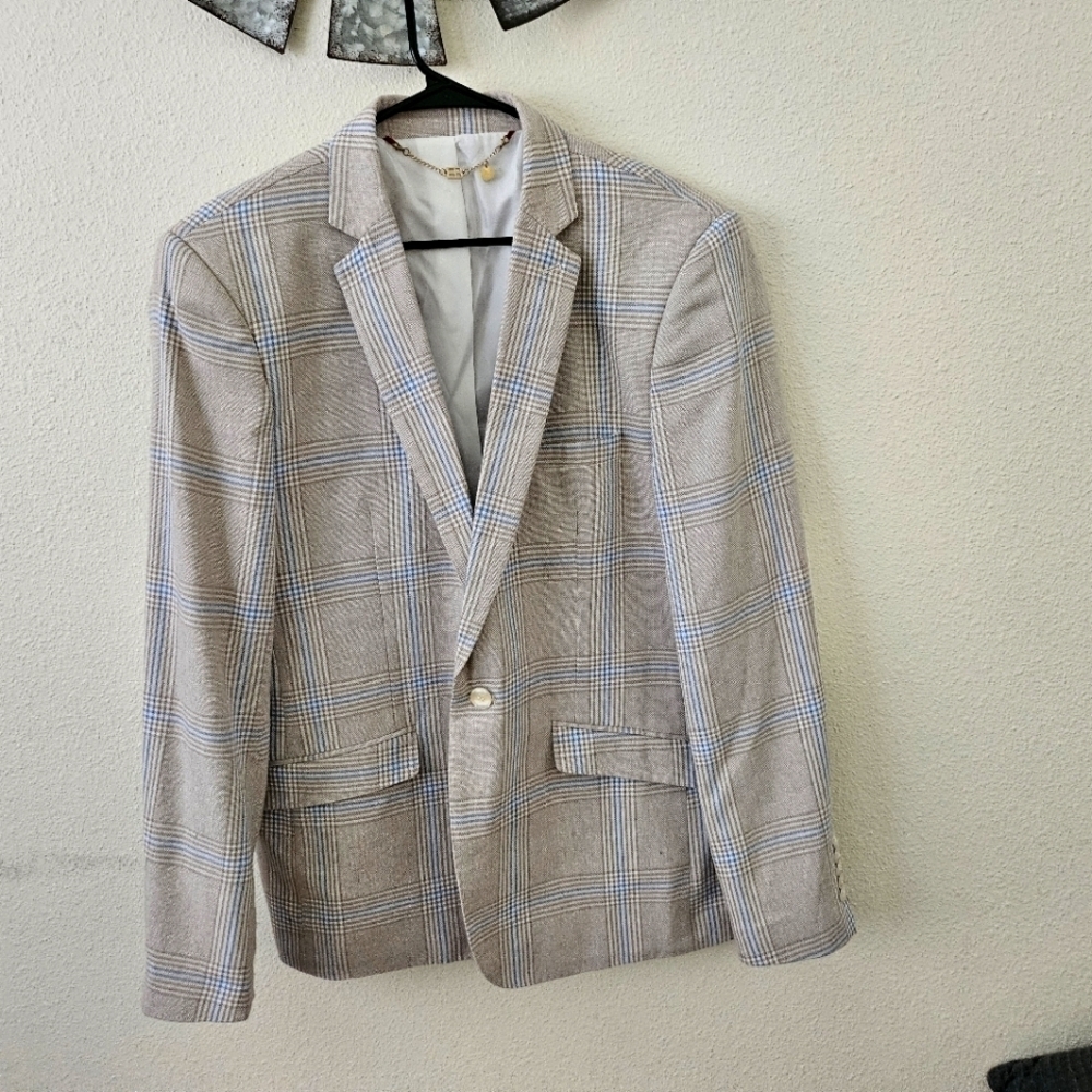 Elie Balleh Milano Italy Plaid Men's Cotton line Preppy Jacket Size L 42-44.